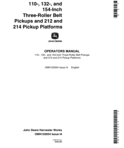 John Deere 3-Roller Belt Pickups (110, 132, 154 In.), 212/214 Platform Operator's Manual (OMH120054)