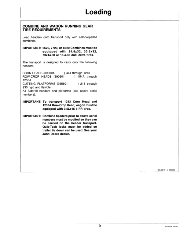 John Deere 25 Combine Header Transport Frame Operator's Manual (OMH120058) - Image 2