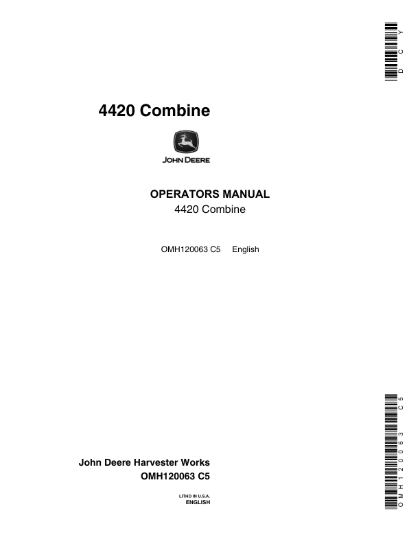 John Deere 4420 Combine Operator's Manual (OMH120063)