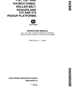 John Deere 3-Roller Belt Pickups (110, 132, 154 In.), 212/214 Platform Operator's Manual (OMH124034)