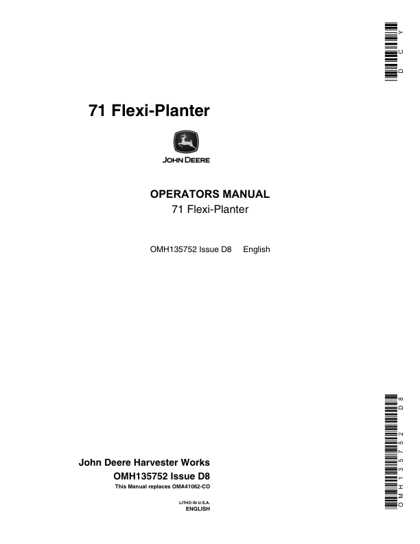 John Deere 71 Flexi-Planter Operator's Manual (OMH135752)