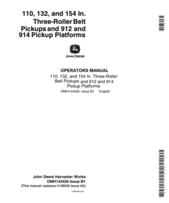 John Deere 3-Roller Belt Pickups (110, 132, 154 In.), 912/914 Platform (600001-) Operator's Manual (OMH144426)