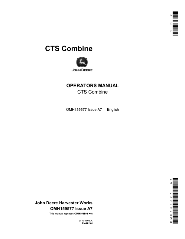 John Deere CTS Combine (-645501) Operator's Manual (OMH159577)