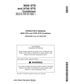 John Deere 9650 STS Combines (700501-), 9750 STS Combines (700601-) North America Operator's Manual (OMH205908)