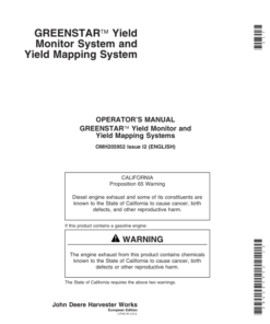 John Deere Greenstar Yield Monitor & Mapping System Operator's Manual (OMH205952)