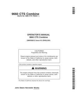 John Deere 9660 CTS Combine (705401-) Operator's Manual (OMH208515)