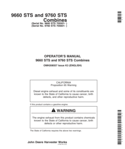 John Deere 9660STS (705501- ) & 9760STS (705601) Combines Operator's Manual (OMH208557)