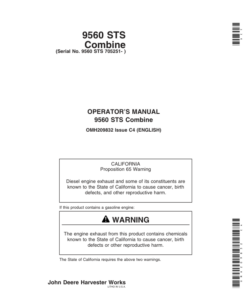 John Deere 9560 STS Combine (705251-) Operator's Manual (OMH209832)