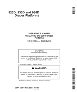 John Deere 925D, 930D, & 936D Draper Platforms North America (710701-715700) Operator's Manual (OMH215795)