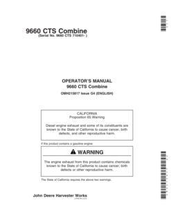 John Deere 9660 CTS Combine (710401-) Operator's Manual (OMH215817)