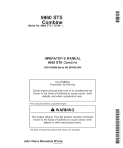 John Deere 9860 STS Combine (710701-) Operator's Manual (OMH215856)