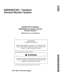 John Deere Greenstar Combine Harvest Monitor System Operator's Manual (OMH216127)