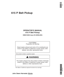 John Deere 615P Belt Pickups North America (715151-720100) Operator's Manual (OMH219293)