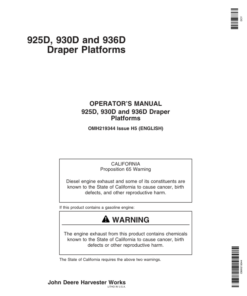 John Deere 925D, 930D, & 936D Draper Platforms North America (715701-720550) Operator's Manual (OMH219344)