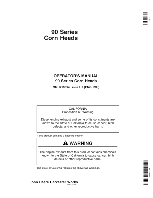 John Deere 90 Series Cornheads Operator's Manual (OMH219354)