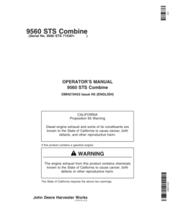 John Deere 9560 STS Combine (715301-) Operator's Manual (OMH219433)