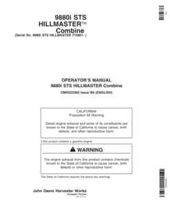 John Deere 9880i STS Hillmaster Combine (715801-) Operator's Manual (OMH223360)