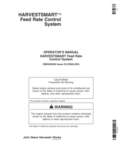 John Deere Harvestsmart Feed Rate Control System Operator's Manual (OMH225609)