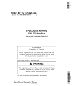 John Deere 9560 STS Combine (720101-) Operator's Manual (OMH225687)