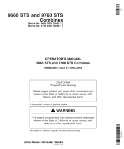John Deere 9660STS (720301-) & 9760STS (720401- ) Combines Operator's Manual (OMH226957)