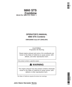 John Deere 9860 STS Combine (720501-) Operator's Manual (OMH226965)