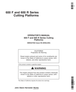 John Deere 600 F&R Series Cutting Platforms North America (720201-729999) Operator's Manual (OMH227052)