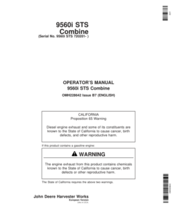 John Deere 9560i STS Combine (720201-) Operator's Manual (OMH228642)