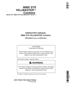 John Deere 9880i STS Hillmaster Combine (720701-) Operator's Manual (OMH228645)