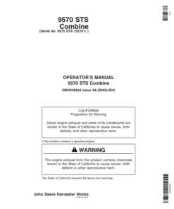 John Deere 9570 STS Self-Propelled Combine (725101-) Operator's Manual (OMH229934)