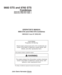 John Deere 9660STS (715401-) & 9760STS (715501- ) Combines Operator's Manual (OMH230231)