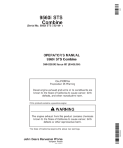 John Deere 9560i STS Combine (720101-) Operator's Manual (OMH230242)