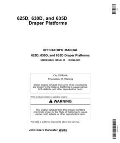 John Deere 625D, 630D & 635D Draper Platforms North America (730101-735400) Operator's Manual (OMH234643)