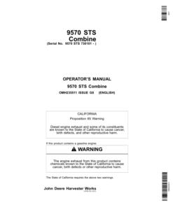 John Deere 9570 STS Combine (730101-) Operator's Manual (OMH235511)