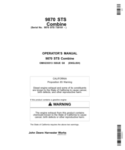John Deere 9870 STS Combine (730101-) Operator's Manual (OMH235513)