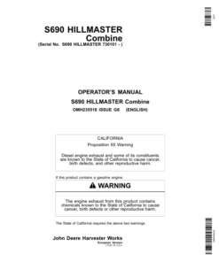 John Deere S690 HILLMASTER Combine (730101-) Operator's Manual (OMH235518)