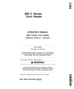 John Deere 600C Series Corn Head & StalkMaster North America (725101-735100) Operator's Manual (OMH236210)