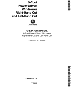 John Deere 9-Foot Power-Driven Windrower Operator's Manual (OMH32454)