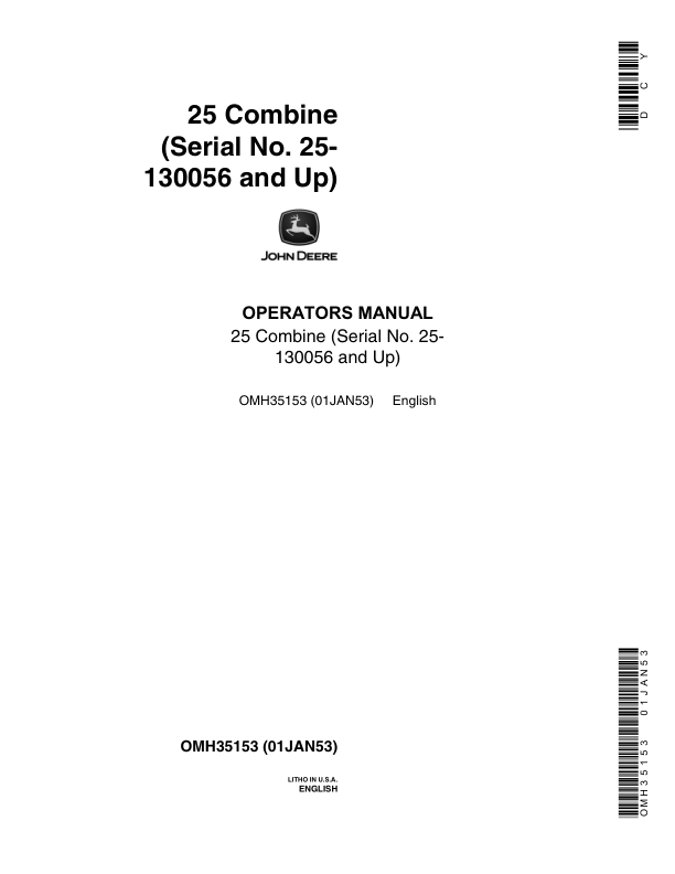 John Deere 25 Combine Operator's Manual (OMH35153)