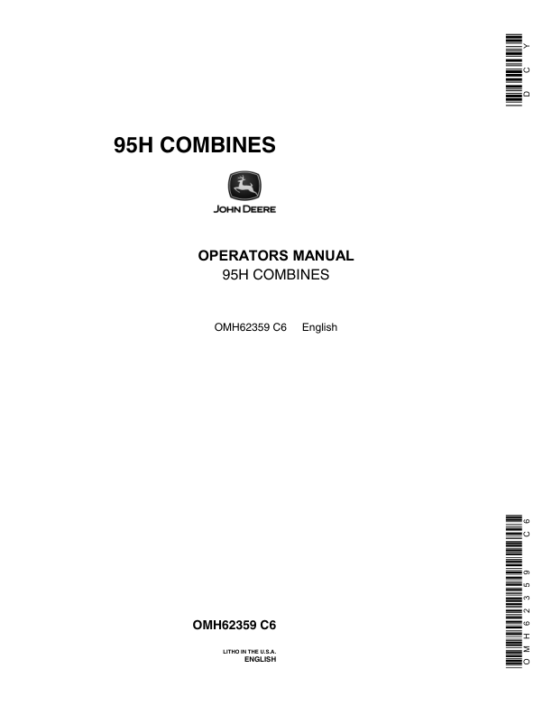 John Deere 95H Hillside Combine Operator's Manual (OMH62359)