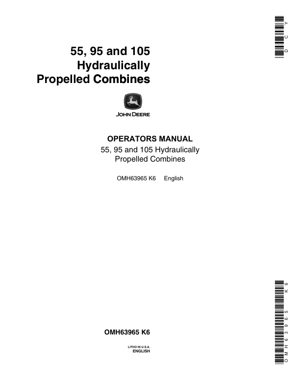 John Deere Hydraulic Propulsion System for 55, 95, 105 Combine Operator's Manual (OMH63965)