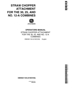 John Deere Straw Chopper Attachment for 30, 25, 12A Combines Operator's Manual (OMH651159)