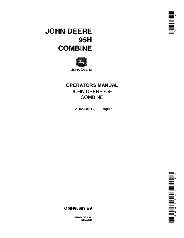 John Deere 95H Hillside Combine Operator's Manual (OMH65683)