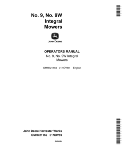 John Deere 9, 9W Integral Sickle Mowers (000000-031000) (North American) Operator's Manual (OMH721159)