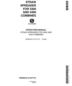 John Deere Straw Spreader for 3300, 4400 Combines Operator's Manual (OMH85222)