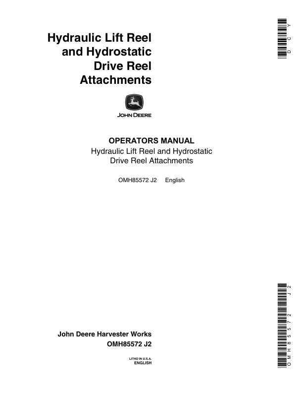 John Deere Hydraulic Lift Drive Reel (1973-) Operator's Manual (OMH85572)