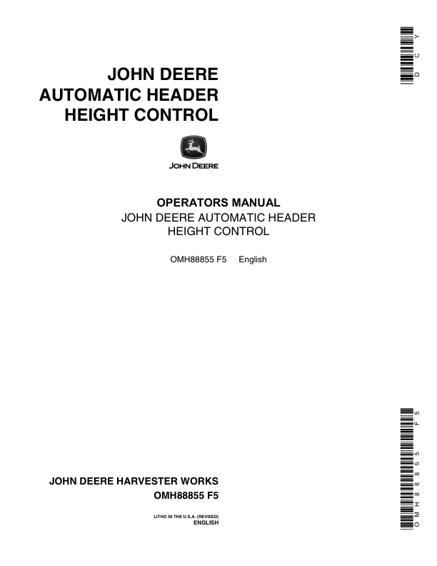 John Deere Automatic Header Height Control Operator's Manual (OMH88855)
