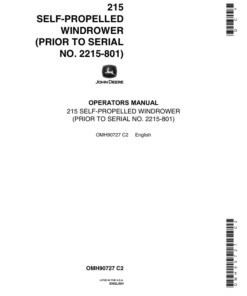 John Deere 215 Self-Propelled Windrower (-000801) Operator's Manual (OMH90727)