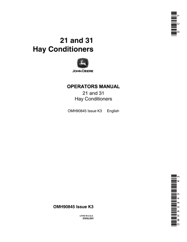 John Deere 21, 31 Hay Conditioners Operator's Manual (OMH90845)