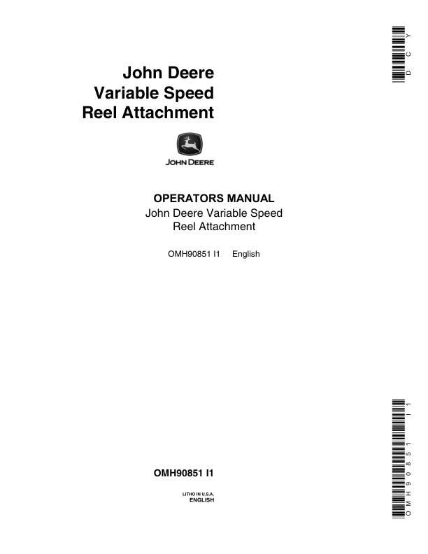 John Deere Variable Speed Reel Attachment For 105 Combine Operator's Manual (OMH90851)