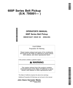 John Deere 600P - Series 615P Belt Pickups (North American) Operator's Manual (OMHXE104471)